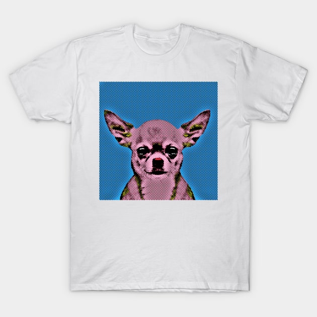 Pop Art Portrait of Chihuahua in Blue Background T-Shirt by luigitarini
